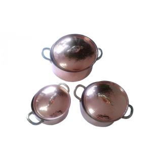 Set - Drei Kupfertpfe mit Deckel